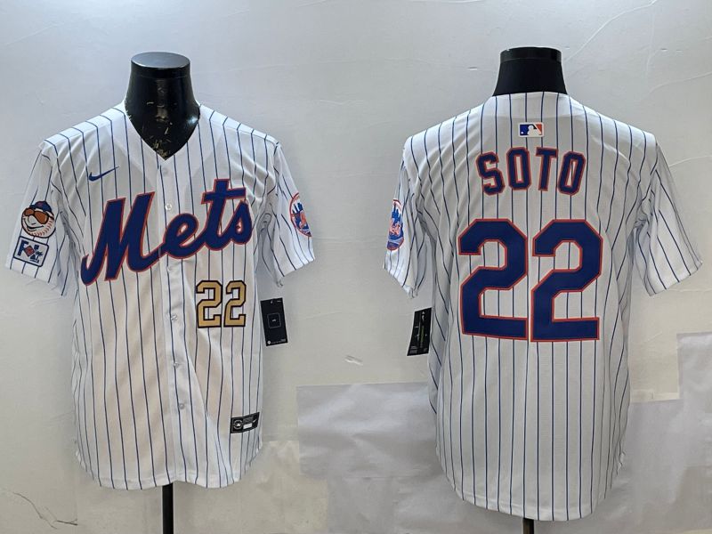 Men New York Mets #22 Soto White Stripe Game 2025 Nike MLB Jersey style 3